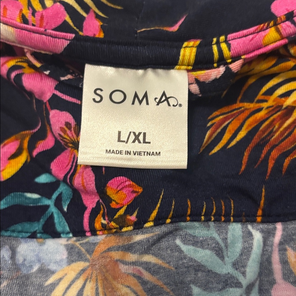 Soma Cool Nights kimono-style wrap robe Blooming Tropical Navy pattern SZ L/XL - Picture 4 of 11